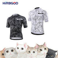 HIRBGOD New Men Pro Team Cycling Jersey With Reflective Effect Short Sleeve MTB Clothing Breathable Cartoon Cat Sprotwear Top