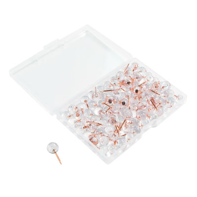100Pcs Rose Gold Push Pins ThumbTacks Transparent Plastic Round Head Map Tacks for Hanging Pictures Posters Documents Wall Maps on Walls and Bulletin Boards