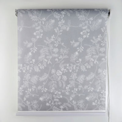 ผ้าม่านม้วน3D พิมพ์ "; ดอกไม้"; 90x200 cm (พร้อมตัวยึด3.5 cm), สีเทา