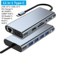 4/5/8/11-In-1 USB C Hub 3.0 Type C Dock Splitter ตัวแปลงแบบหลายพอร์ต4K HDMI RJ45 Sd/tf VGA HDMI PD สำหรับแล็ปทอปแมคบุ๊ค iPad Xiaomi Feona