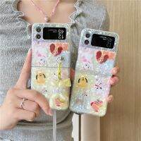 เคสโทรศัพท์จี้รูปตัวการ์ตูนสุนัขสำหรับ Samsung Galaxy Z Flip 4 3รูปแบบเปลือกแฟชั่นเคสกันกระแทกไอเอ็มดีมันวาวพร้อมจี้