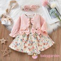 COD ❃❆✿ The Outline Shop27dgsd6gfd BABYGARDEN-Baby Girl Casual Outfits Long Sleeve Floral Printed Patchwork Dress Style Romper Bow-Knot Decor Headband Set