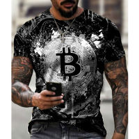 เสื้อยืดผู้ชายกีฬาแขนสั้นลำลองแฟชั่น Bitcoin 3D พิมพ์เสื้อยืดบิ๊กรอบคอระบายอากาศออกกำลังกายผู้ชายเสื้อผ้า