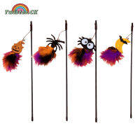 Twister.CK 40cm Halloween Teaser Stick With Bells Colorful Pumpkin Moon Spider Cat Teasing Wand For Indoor Cats Physical Exercise