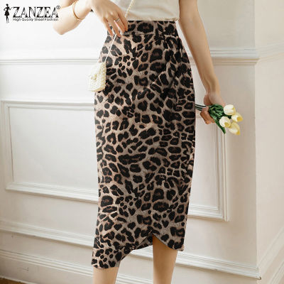 (สินค้ามาใหม่)(จัดส่งฟรี)Fancystyle ZANZEA ชุดกระโปรงมิดี้สง่างามสไตล์เกาหลีของผู้หญิงเอวสูงไม่สมมาตรเสื้อเชิ้ตพิมพ์ลายเสือดาว #11