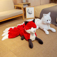 1ชิ้นเหมือนจริงเก้าหางฟ็อกซ์ของเล่นตุ๊กตายัดไส้สัตว์เก้าหางฟ็อกซ์ Kitsune ตุ๊กตาของขวัญสร้างสรรค์สำหรับสาวๆสีขาวสีแดงฟ็อกซ์ของเล่น