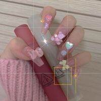 2023 สวมใส่เกราะ Merlot Girl Heart Wear Nail Tablets Real Shot แผ่นเล็บสำเร็จรูป Super Hot Pink Nail Art รุ่นน่ารัก