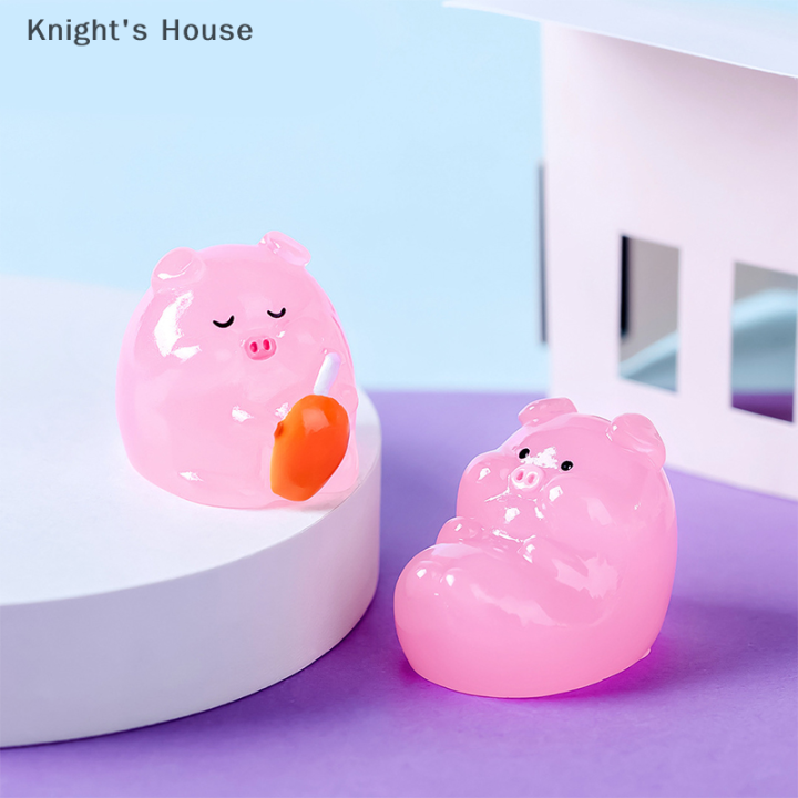 knights-house-เครื่องประดับรูปหมูสีชมพูฟลูออเรสเซนต์น่ารักขนาดเล็กรูปปั้นจิ๋วจิ๋วของตกแต่งบ้านตุ๊กตาภูมิทัศน์ขนาดเล็ก