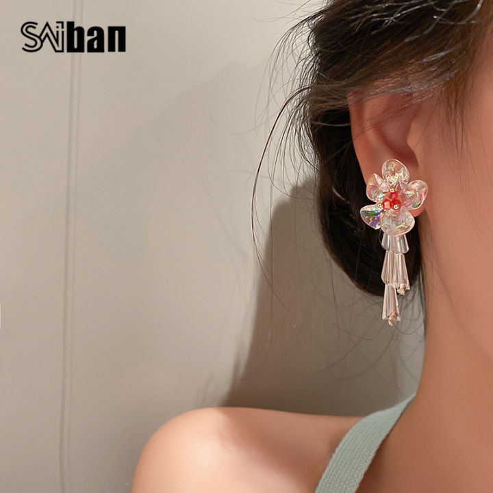 saibanต่างหูอะครีลิคคริสตัลดอกไม้เข็มเงิน-925-สไตล์เกาหลีสดและหวานต่างหูผู้หญิงkorean-style-925-silver-needle-flower-crystal-acrylic-earrings-fresh-and-sweet-lady-earrings