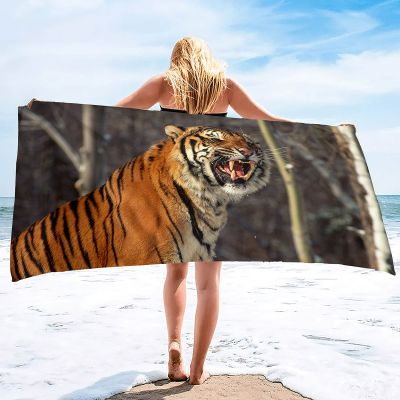 Tiger Beach TowelQuick Dry Microfiber Compact Beach BlanketLightweight Pool Towel for The Swimming Bath Camping Yoga Gym