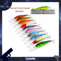 Alpha New Lot 10Pcs ชนิดเหยื่อตกปลา Crankbaits ตะขอเบ็ดตกปลามินโน Crank