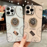 Luxury Clock Diamond Case For iPhone 13 11 12 Pro Max XS max XR X 7 8 6 6S Plus Cover With Finger Ring For iPhone 14 ProMax Case
