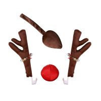 Reindeer Decoration Car Vehicle Nose Horn Costume Set Rudolph Christmas Reindeer Antlers Red Nose Ornaments Antlers