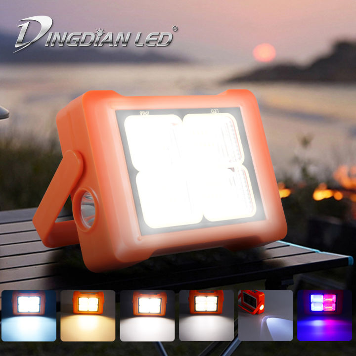 Ship From Local]DingDian LED 130W LED Rechargeable Work Light Solar  Portable Flood Light power failure emergency lights With Hanging  Hook,flashlight，5 Lighting Modes forr Camping, Car Repairing Emergency and  Job Site Lighting