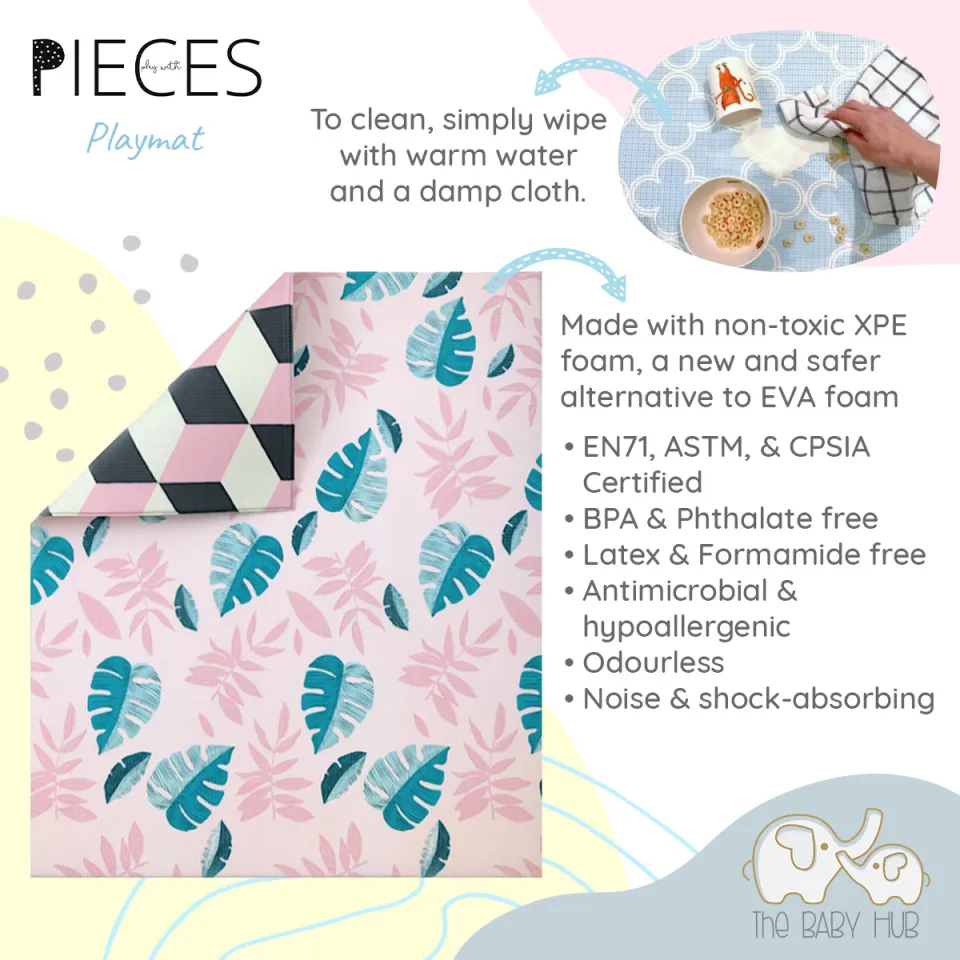Play With Pieces Playmat - Pink Leaf/Geo