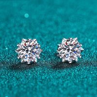 KNOBSPIN Moissanite เกล็ดหิมะ1CT ต่างหูเม็ดกลม2CT ชุบทองคำขาวเงินสเตอร์ลิงตุ้มหูเพชรสำหรับผู้หญิง