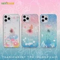 เคสซิลิโคนนิ่มลายการ์ตูนสำหรับเคสสำหรับ Apple IPhone โทรศัพท์ลายนางเงือกเจ้าหญิงอลิซ15 14 13 12 11 Pro X XS Max XR เคสป้องกันการตกเคสมือถือสีชมพูใสสีน้ำเงิน