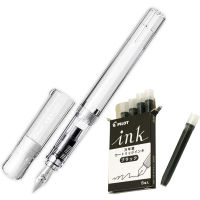 Pilot Kakuno fine point transparent shaft with 5 fountain pen ink cartridges black Brand: Kakuno Fountain Pen