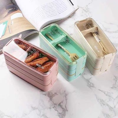3 Layer Leakproof Micorawave Bento Boxes Dinnerware Food Storage With Fork Kids Bowl