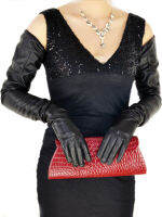 ผู้หญิงแฟชั่น80ซม. (31.5 ") ยาวจริงแกะหนังโอเปร่าไหล่ถุงมือใน Balck