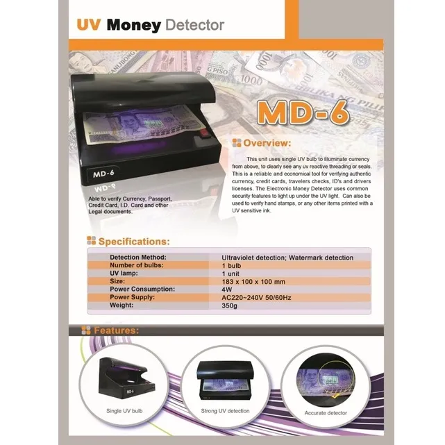 Fake Money Security UV Light , MD6 Fake money detector, Light UV Bulb