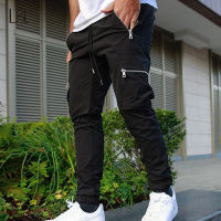 Jogger Sweatpants Track กางเกงผู้ชาย Slim Fit กางเกงออกกำลังกายชาย Multi-Pocket Casual Skinny กางเกงผู้ชายซิปออกแบบกีฬา...