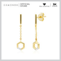 Gemondo ต่างหูทองคำ 9K ประดับเพชร (DIAMOND) ดีไซน์ต่างหูทรงหยดน้ำ รูปทรงเรขาคณิตหกเหลี่ยม : ต่างหูทอง ต่างหูเพชร