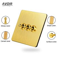 Avoir Golden Brushed Carved Toggle Switch Wall Light Switch EU French Electrical Outlets Sockets Intermediat Switches CAT6 USB Push Button