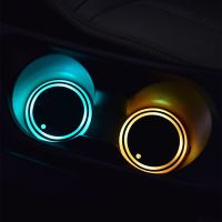 Car LED Cup Anti-Slip Mat 7 colors  3 modes Luminous Mat Automotive Interior USB Colorful Light Cups  Mugs Saucers