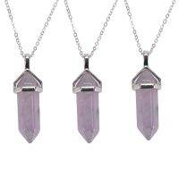 3X Crystal Hexagonal Healing Point Amethyst Pendant Cut Pendant Necklace