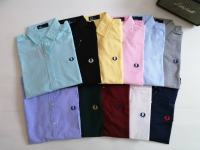 Fredperryงานแขนยาวสีน้ำตาลแดงสีไม่ตกเนื้อผ้าเป็นผ้าOxfordสามารถใส่ได้ทั้งชายและหยิง