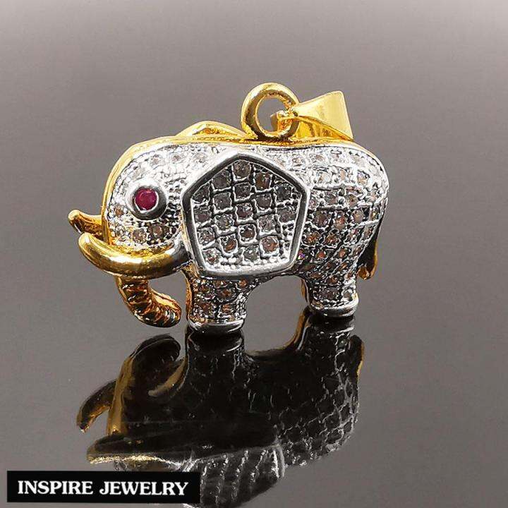 inspire-jewelry-จี้ช้างฝั่งเพชร-cz-ตัวเรือนทองแท้-24k-ตาทับทิม-งานจิวเวลรี่-งดงาม-พร้อมกล่องทอง-ให้โชคลาภเสริมอำนาจวาสนา-แก้ชง