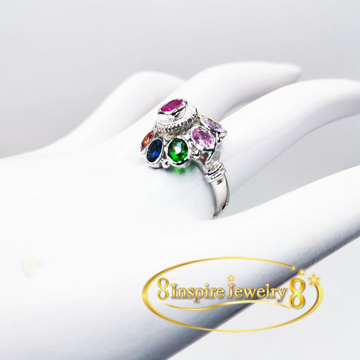 inspire-jewelry-แหวนฝังพลอยตามแบบเท่านั้น-มีให้เลือกคือ-แหวนฝังพลอยนพเก้าหลากสี-แหวนพลอยโกเมนสีส้ม-แหวนพลอยทับทิมชาตั้มสีแดง