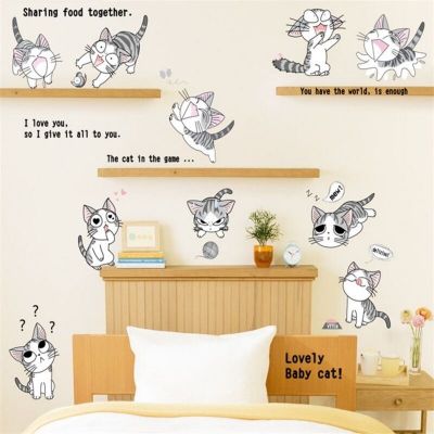Self-Adhesive Wall Decoration Cheese Cat Kitten Refrigerator Stickers Wardrobe Stickers Shoe Cabinet Living Room Bedroom Girly Heart Wall Sticky Wallpaper