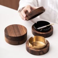 Ashtray With Cover Windproof Smoke Walnut Ashtray Round Creative Personality Trend Home Restaurant Restaurant