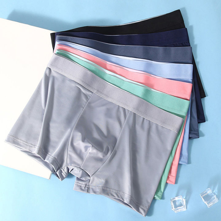 Mens Seamless Ice Silk Boxers With Solid Knickers And Bulge Pouch