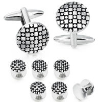 HAWSON Classic Cuff Links and Studs Set for Men - 2 Pcs Mens cufflinks with 6 Pieces Studs in Gift Box shirt cufflinks