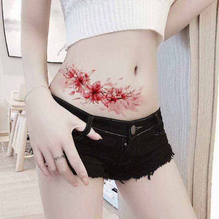 bana-flower-tattoo-sticker-floating-peach-blossom-belly-connaught-sexy-pink-flower-caesarean-section-cover-vertical-scar-waterproof