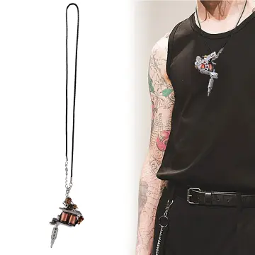 Fashion Punk Unisex Tattoo Machine Pendant Silver Color Titanium Steel Hip  Hop Sweater Chain Necklace For party