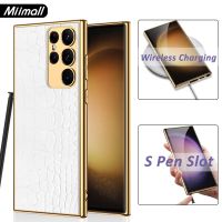 Miimall เข้ากันได้กับ S23 Samsung พิเศษ/S23/S23Plus + เคสที่มี Hodle ปากกา,ปลอกคอกันสุนัขเลีย Electroplated เคสหนัง + รูปแบบหนังหรูหราเคสป้องกันทนทานสำหรับ Samsung Galaxy S23 S23พิเศษ + Plus/ S23