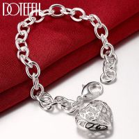 DOTEFFIL 925 Sterling Silver Hollow Heart Pendant Bracelet For Woman Wedding Engagement Fashion Party Jewelry Charm