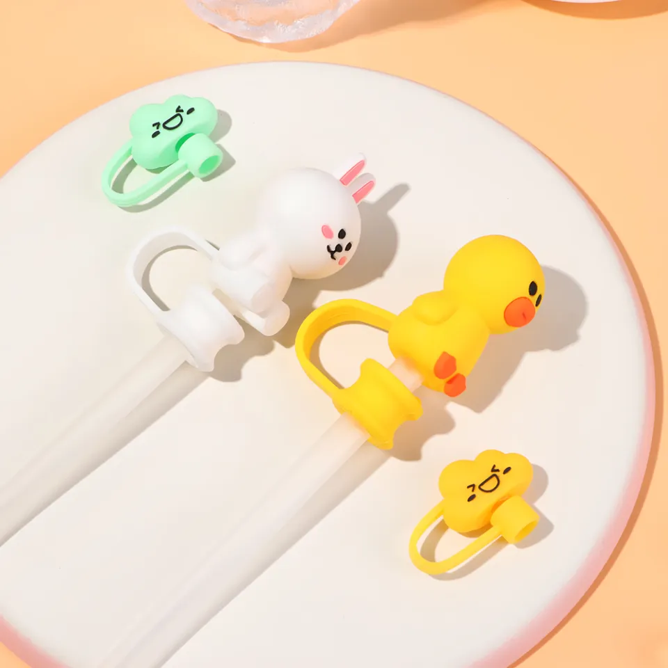 Straw Covers Cap Cute 2 Pcs Silicone Straw Tips Cover Reusable Drinking Straw Tips Lids Adorable Straw Plugs (Yellow Duck)