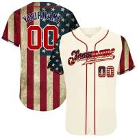 2023 new arrive- XZX180305  Cream Red Navy American flag all over print Baseball Jersey Shirt