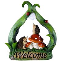 Solar Energy Light Garden Statue Resin Gift Hedgehog Mushroom Landscape Decor Ornament Patio Animal Ornaments