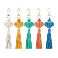 5 Pack Macrame Keychains Boho Heart-Shaped Flowers Tassel Bag Charms Handcrafted Accessory for Car Key Handbag