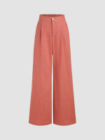 Cider Solid Middle Waist Pleated Wide Leg Trousers