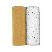 BEABA ชุดผ้าอ้อมเอนกประสงค์ Pack of 2 XXL Muslins Organic Cotton - Honey Yellow + Starry Night Playprint