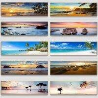 Panoramic Sunset Beach &amp; Palm Landscape Canvas Art-การตกแต่งผนังที่สมบูรณ์แบบสำหรับห้องนั่งเล่น1007