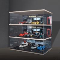 Diorama 1 18 Garage สำหรับรถ Diecast โมเดล1 24ของเล่นจอแสดงผลแบบอะคริลิกไม้กล่องเก็บของซ่อม