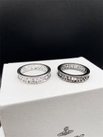 VIVIENNE WESTWOOD High Version silver and black hollow letter circle Saturn ring women simple